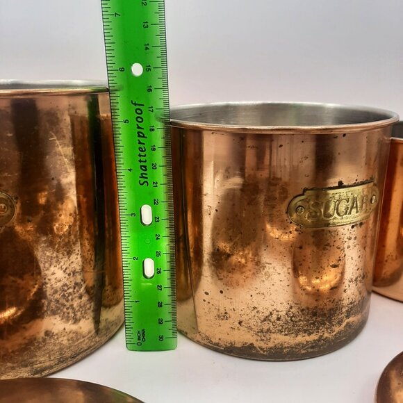 Vintage Copper Kitchen Canister Set Flour Sugar Coffee Tea Rustic Farmhouse - Picture 12 of 12